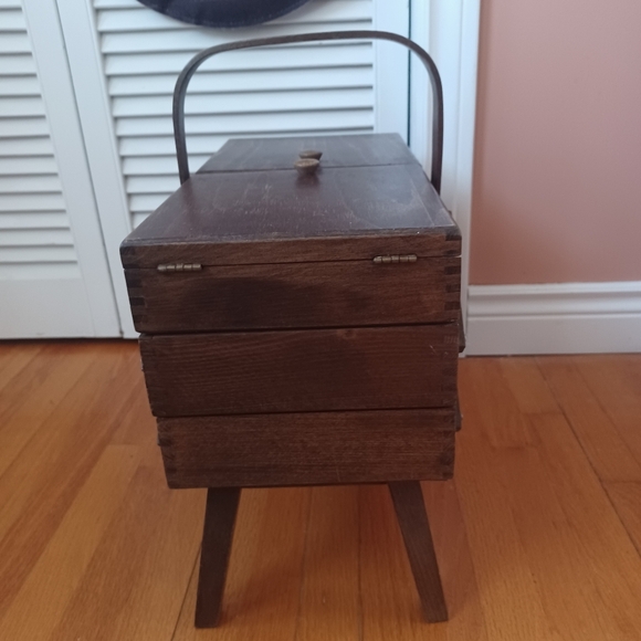 Vintage Accordion Wooden Sewing Box, 3 Tier - Picture 2 of 16
